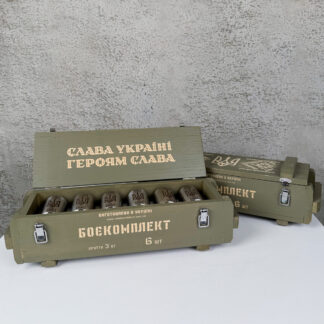 Подарунковий набір «БОЄКОМПЛЕКТ CLASIC» — 6 стопок ЧПУ в дерев’ному ящику